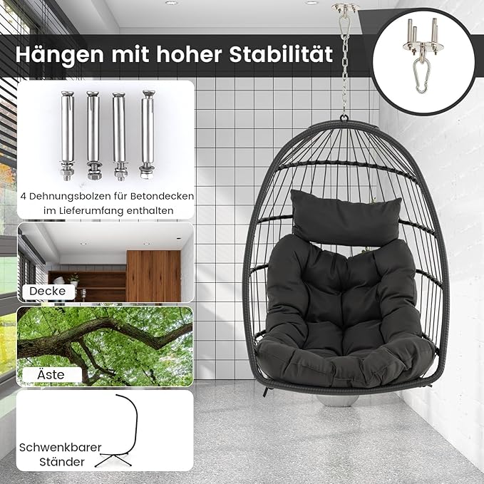 Chaise suspendue Charge maximale 150 kg  pour terrasse, jardin, salon